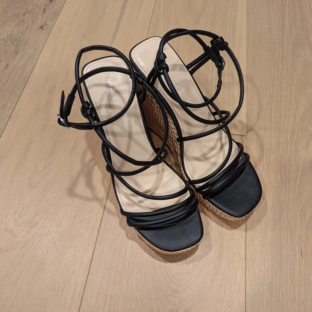 Black Strappy Wedge Sandals